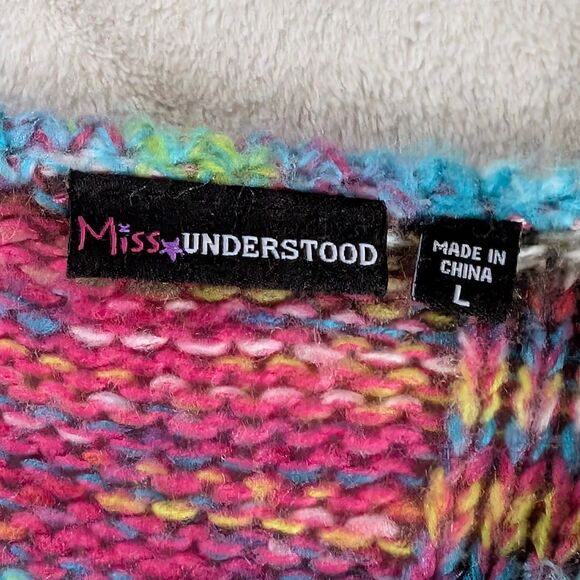 Y2K Rainbow Knit Sweater Women's XS Multicolor Colorblock Quarter Sleeve - Picture 4 of 7